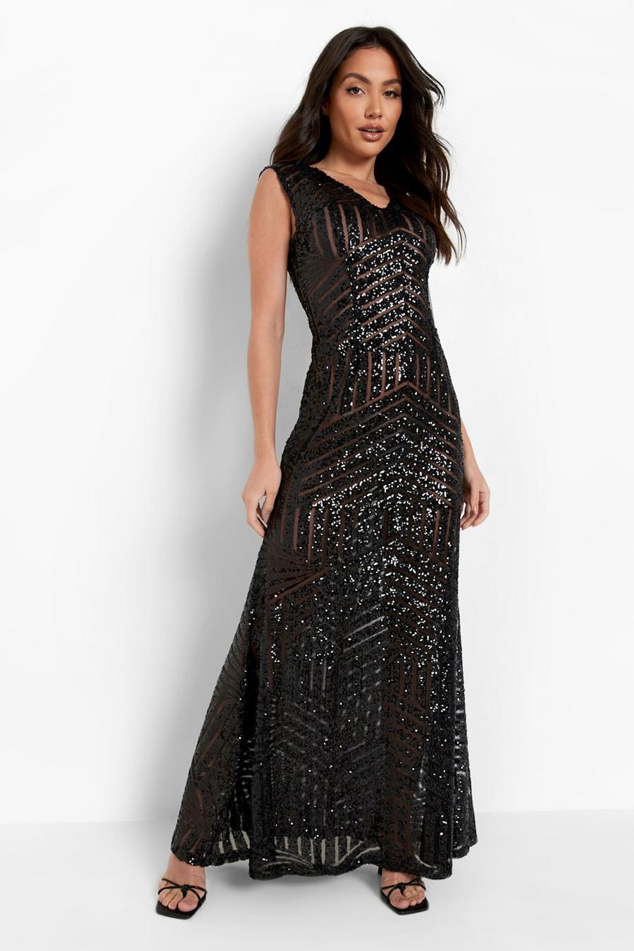 Black Sequin Sleeveless Maxi Bridesmaid Dress image number 1