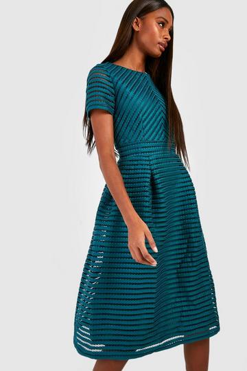 Boutique Full Skirted Prom Midi Dress teal