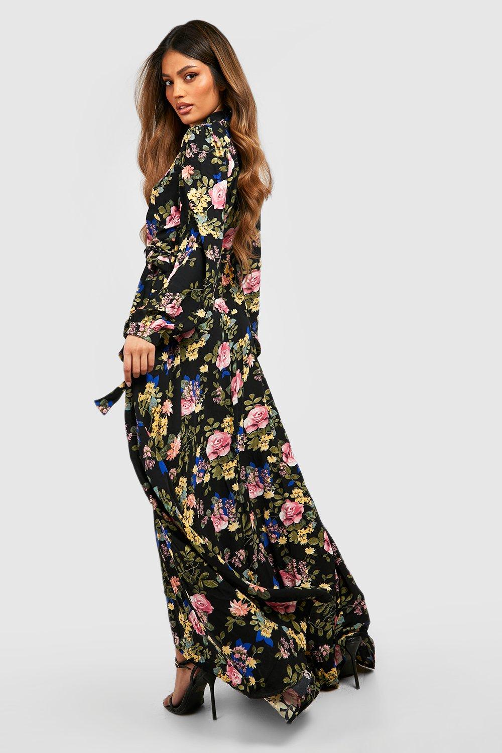 Floral Wrap Belted Maxi Dress