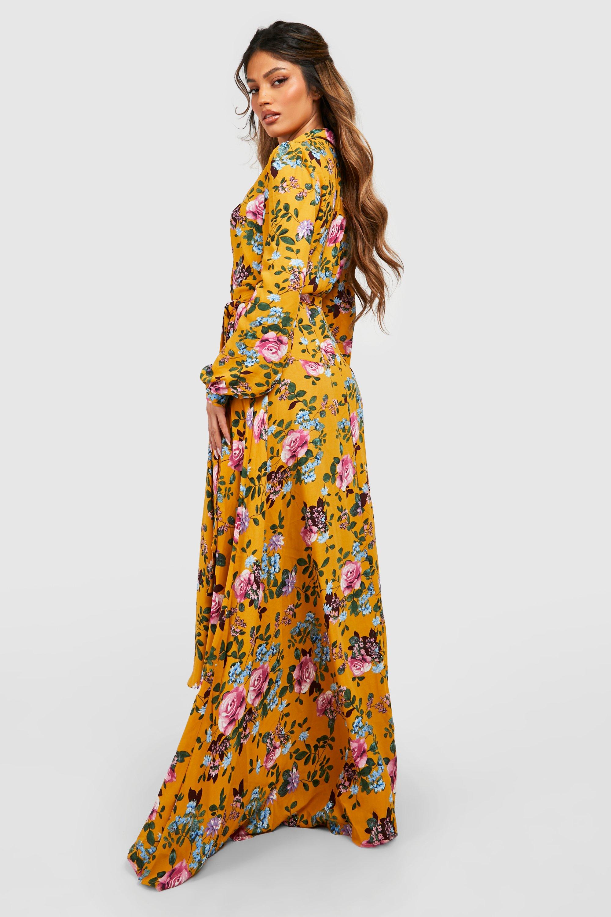 Floral Wrap Belted Maxi Dress