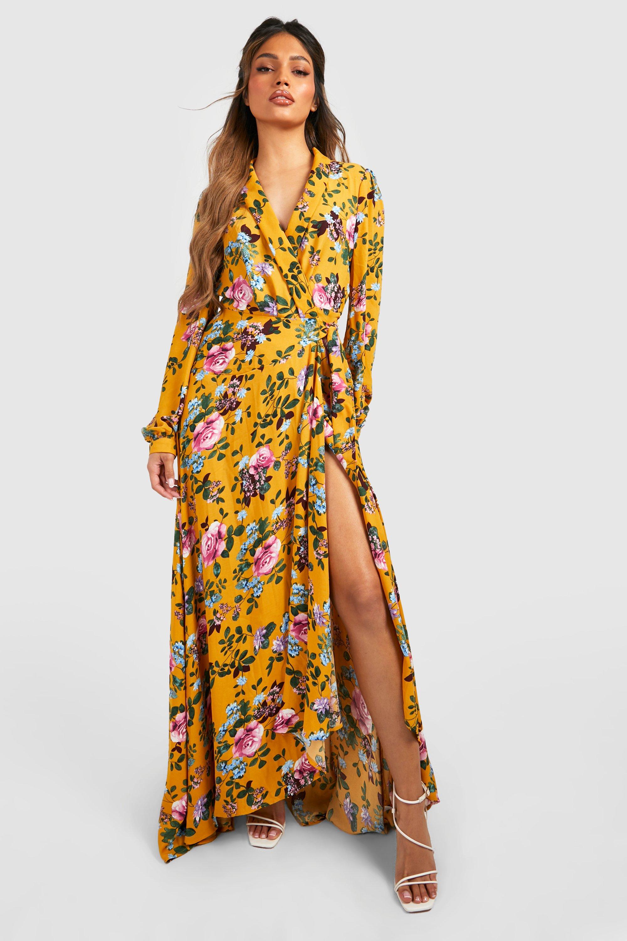 Floral Wrap Belted Maxi Dress