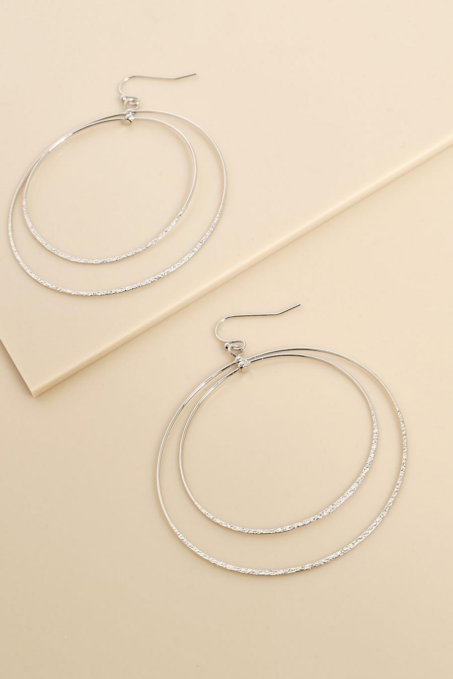 Silver argent Recycled Simple Double Circle Earrings