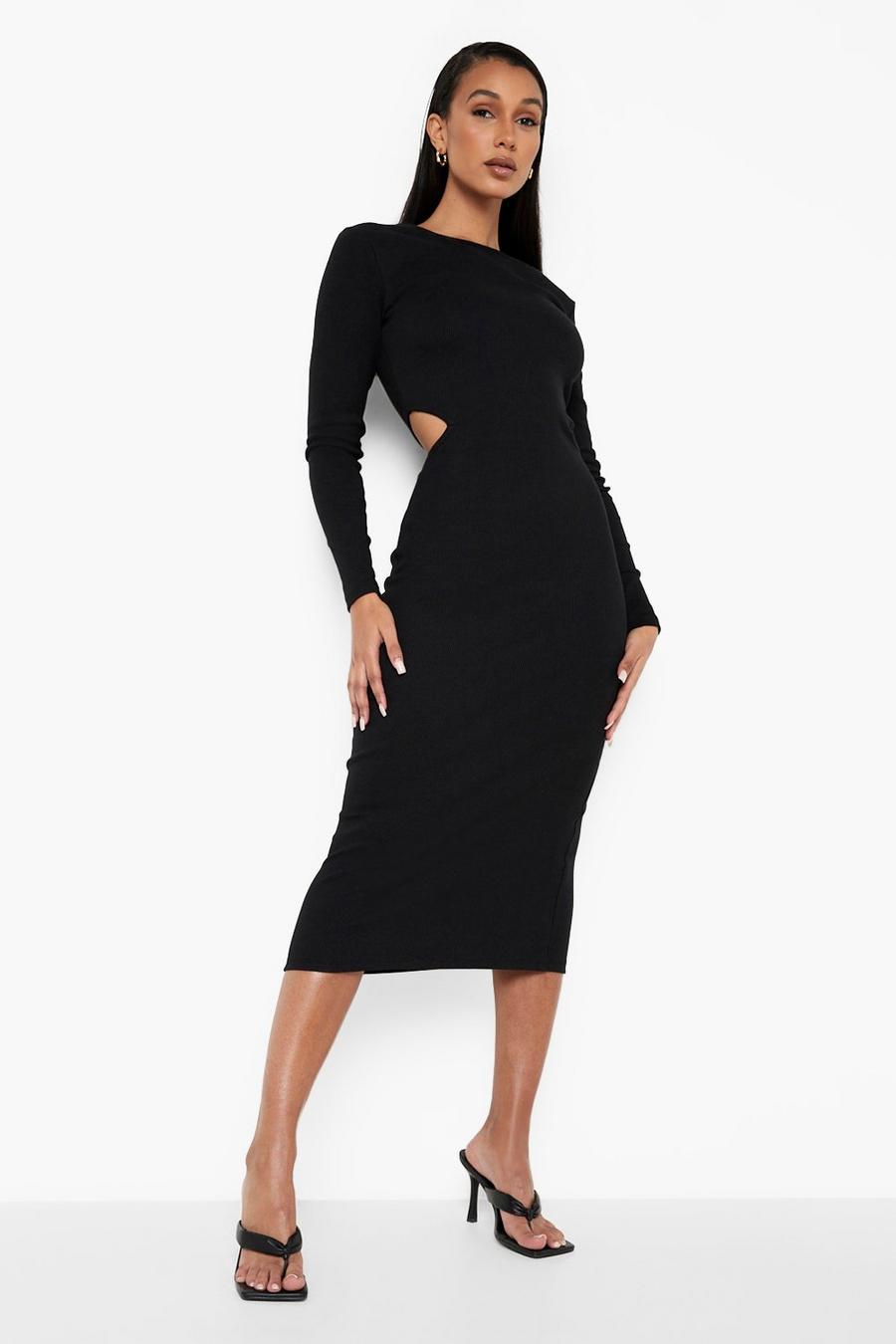 Black Premium Rib Cut Out Midaxi Dress image number 1