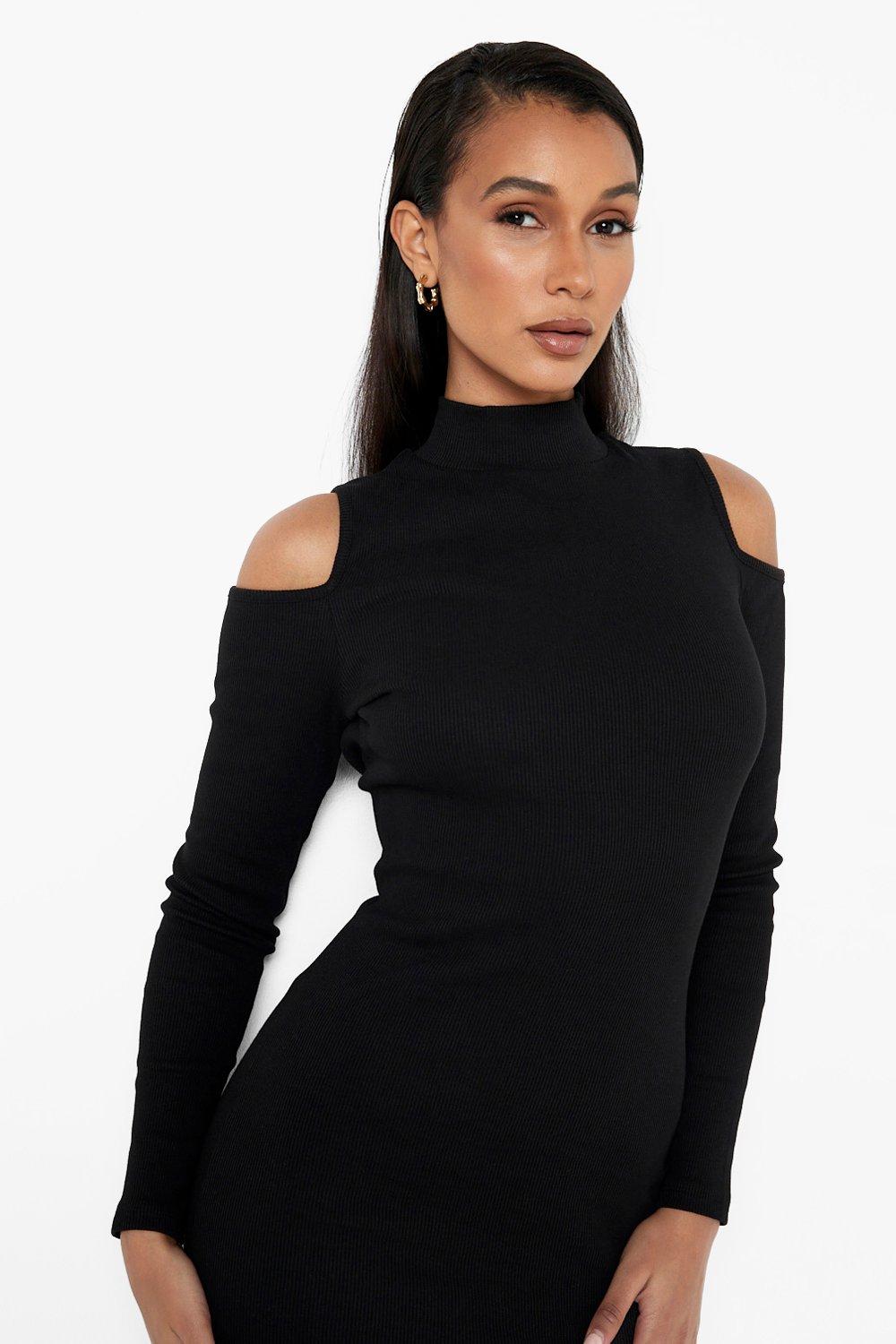 Black cold discount shoulder midi dress