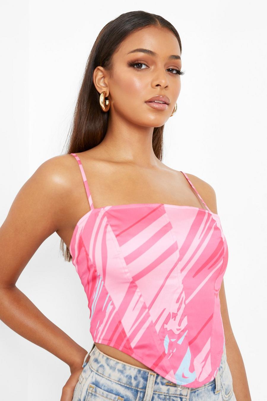 Baby pink Marble Print Strappy Corset image number 1