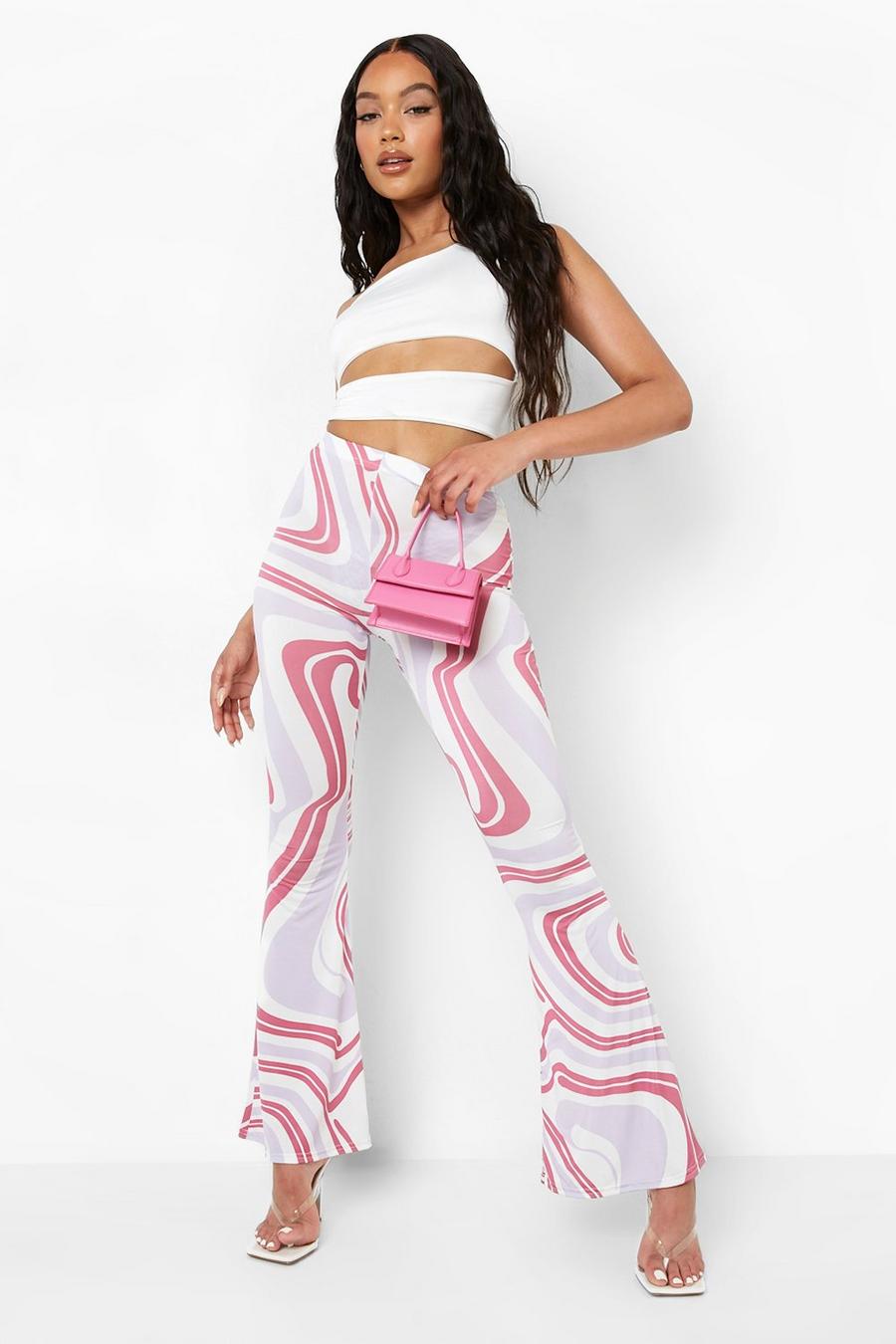 Pink Marble Print Flare Pants image number 1