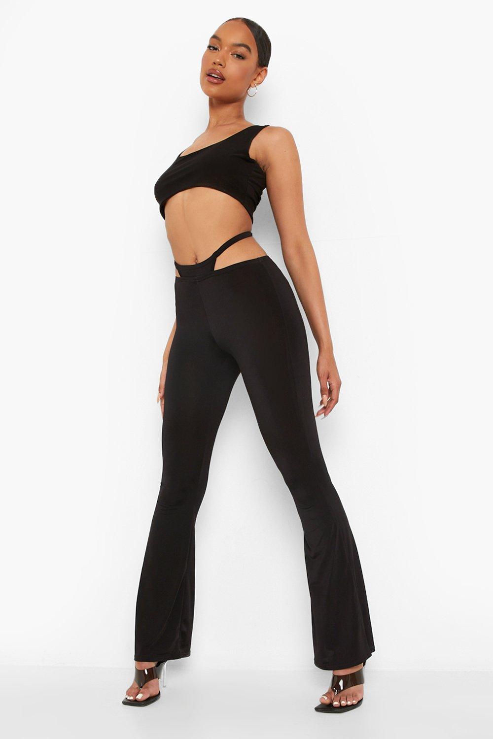 Thong Detail Slinky Flare Pants | boohoo USA Thong Detail Slinky Flare Pants | boohoo USA
