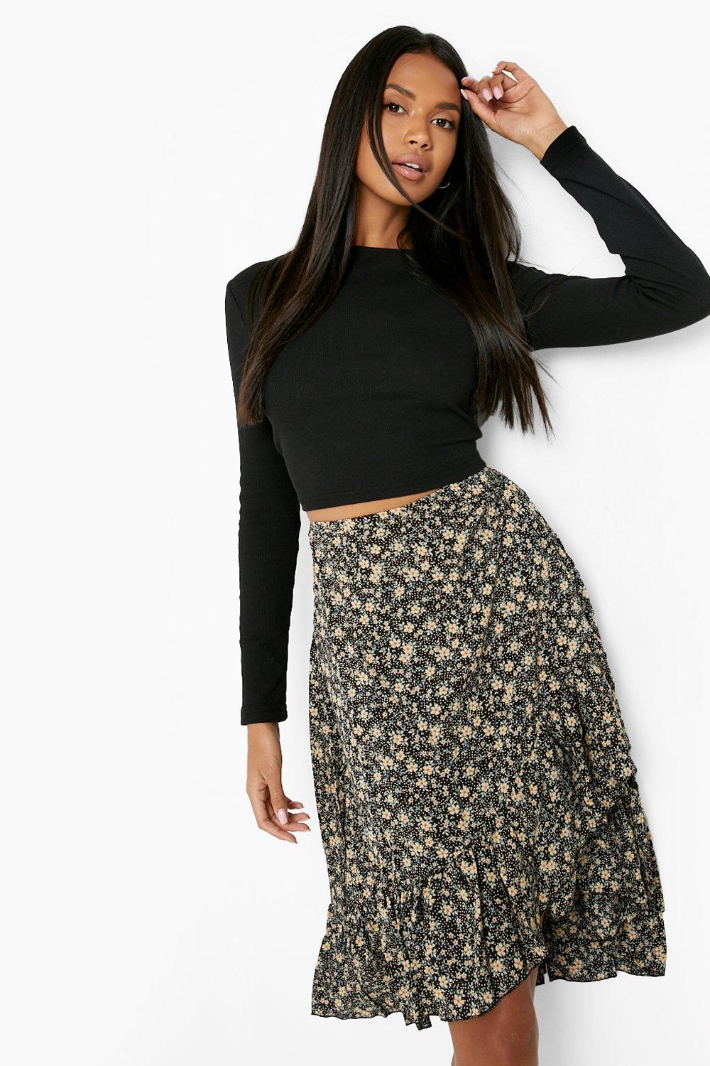 Ditsy wrap shop midi skirt