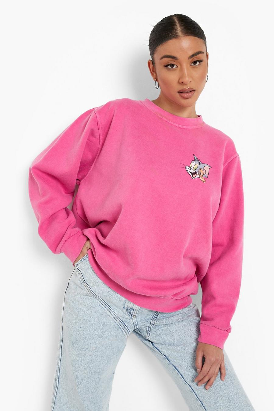 Bright pink Tom & Jerry Sweatshirt med brodyr image number 1
