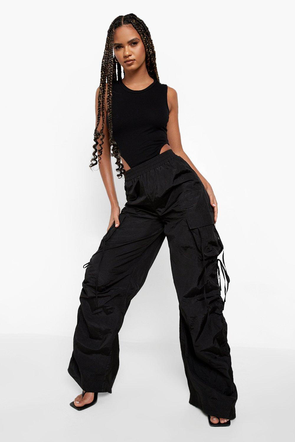 black wide leg cargo trousers