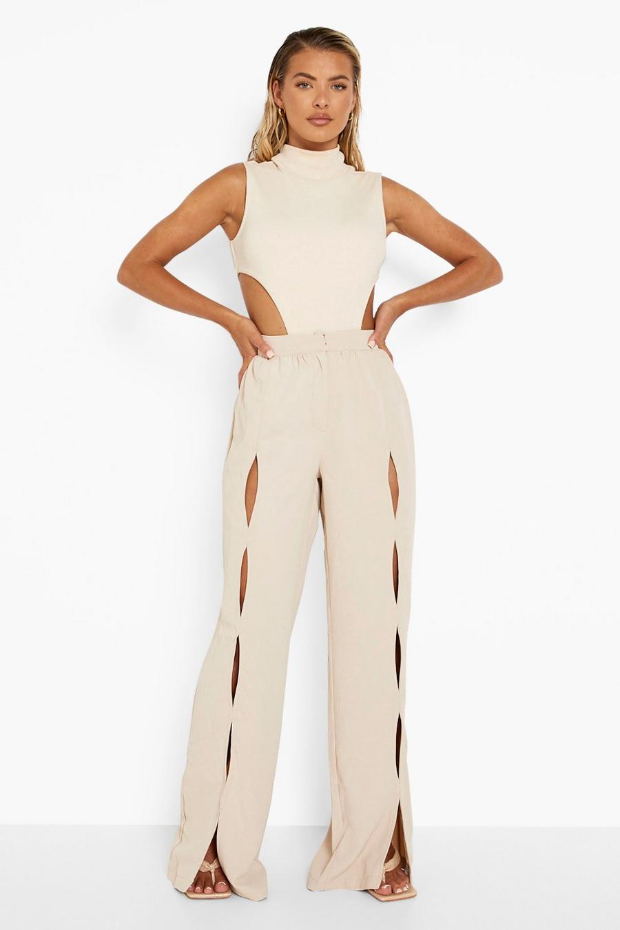 Stone Wide Leg Cut Out Detail Woven Pants image number 1