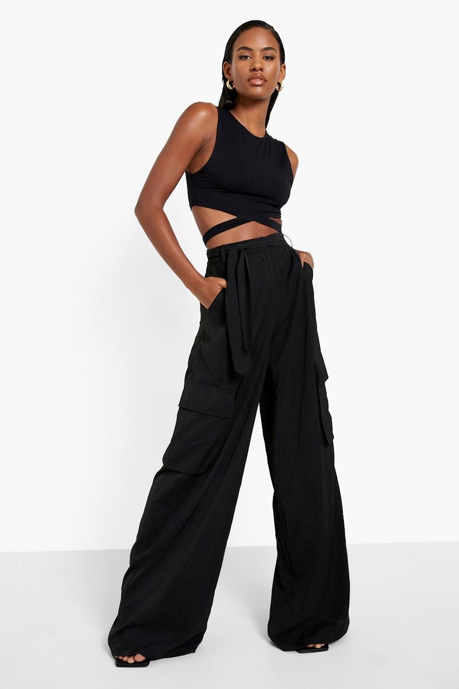 Black Luxe Wide Leg Cargo Trouser image number 1