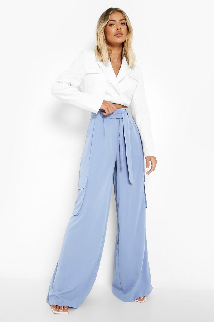 Blue Luxe Wide Leg Cargo Pants image number 1