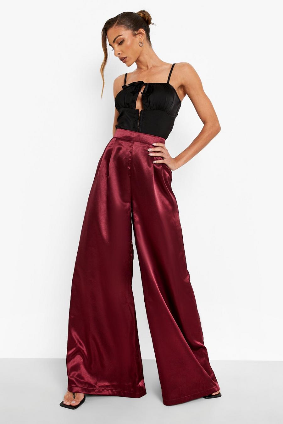 Berry Extreme Wide Leg Luxe Satin Pants image number 1