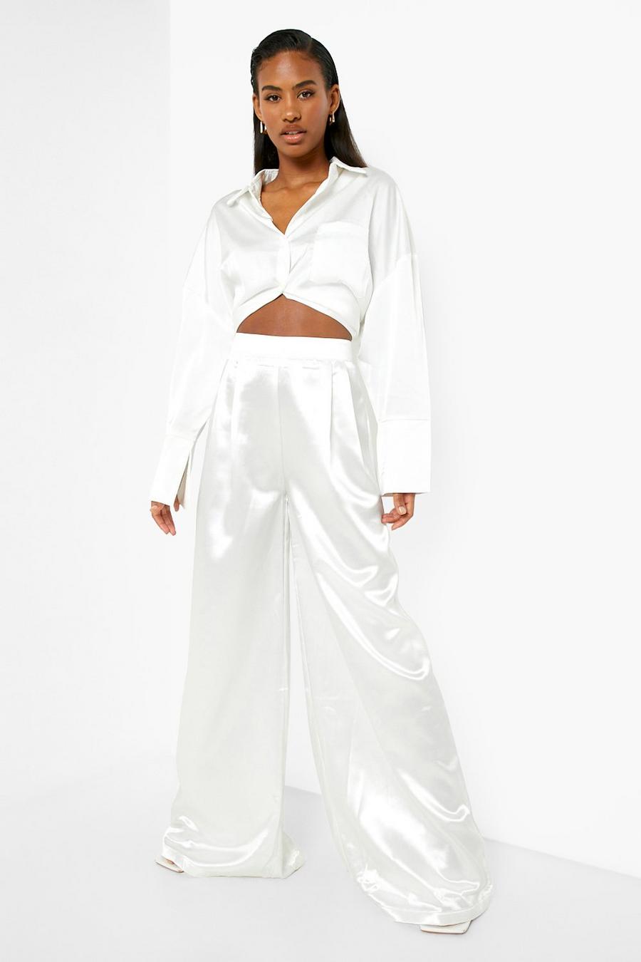 Ivory vit Extreme Wide Leg Luxe Satin Trouser