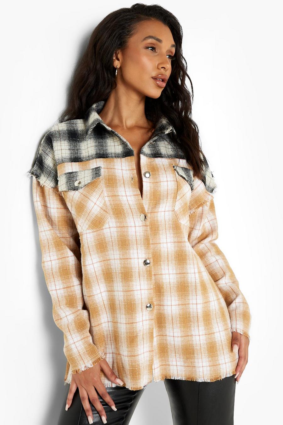 Yellow Oversized Frayed Flannel Shirt image number 1