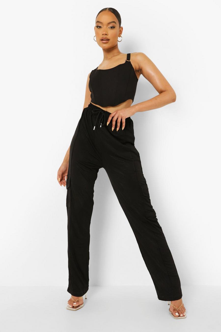 Black Tricot Pocket Straight Leg Track Pant image number 1