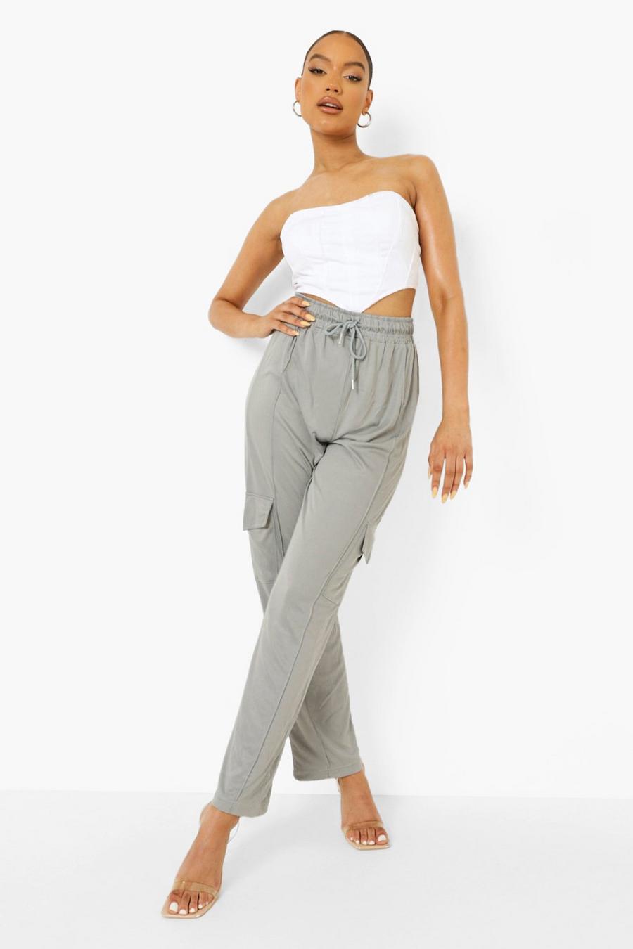 Grey Tricot Pocket Straight Leg Joggers image number 1
