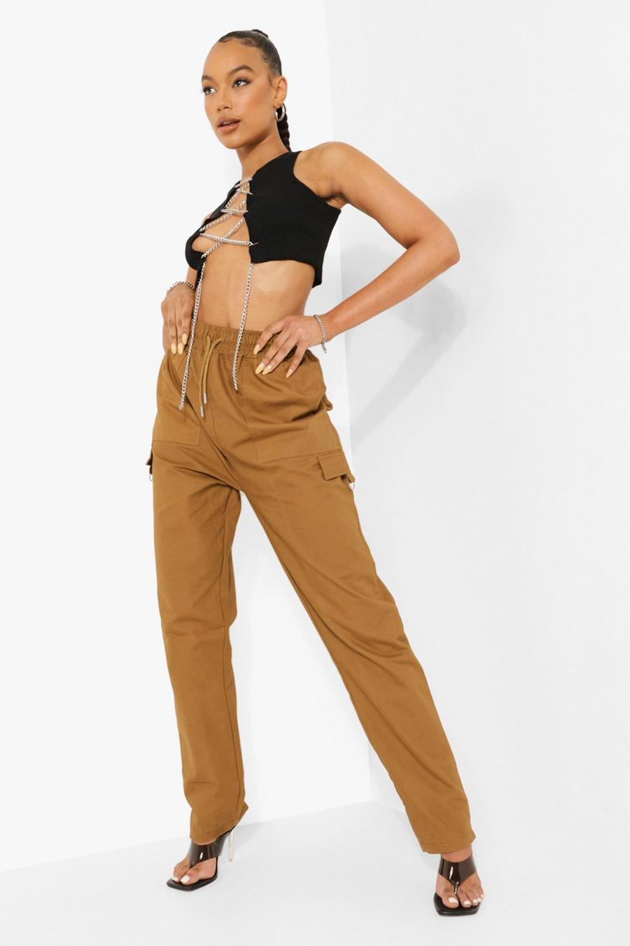 Pantalones cargo utilitarios de tela con bolsillos, Camel image number 1