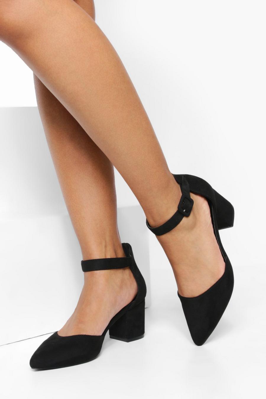 Black Low Block Pointed Heels 