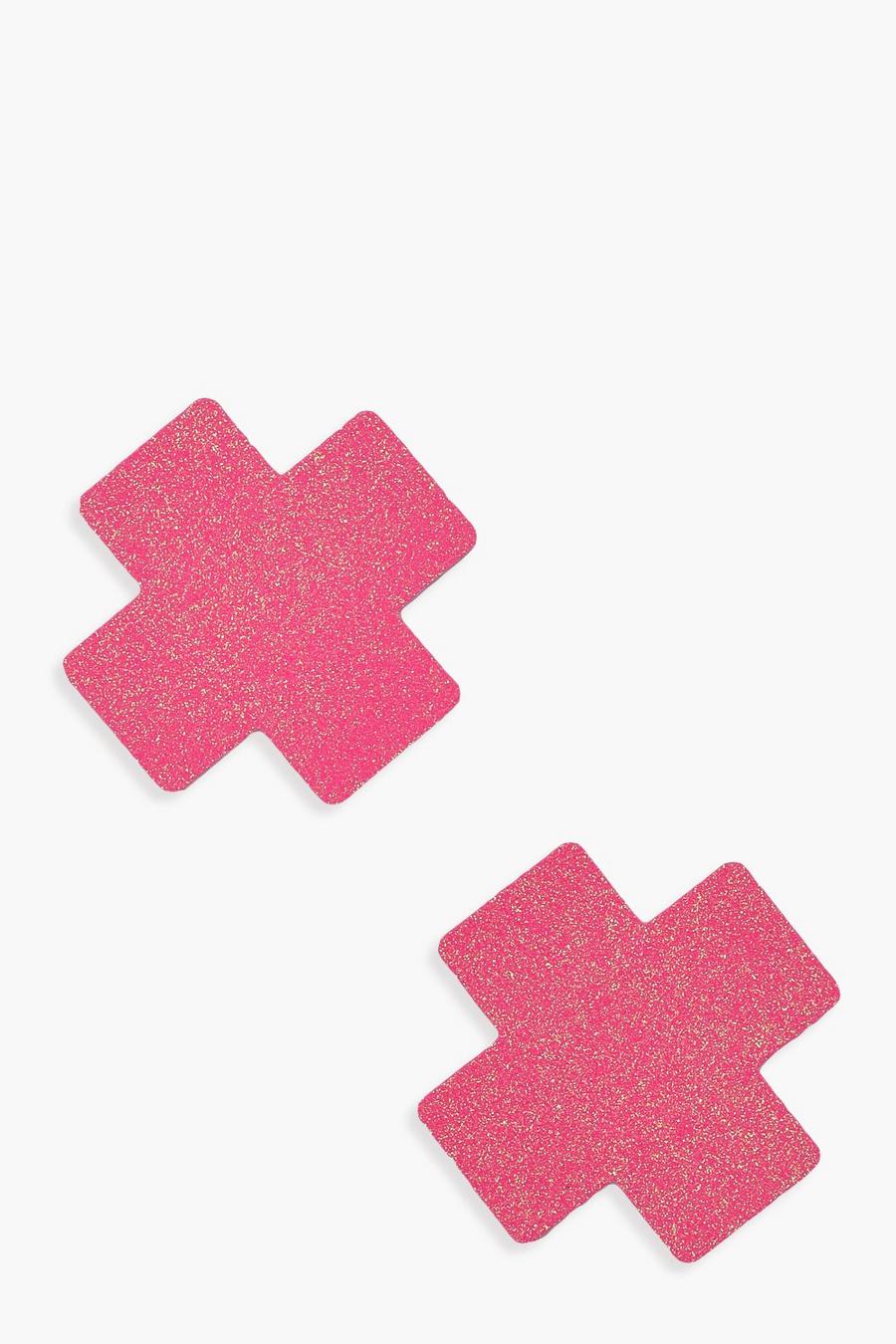Glitzer Nippel-Cover in Kreuz-Form, Pink image number 1