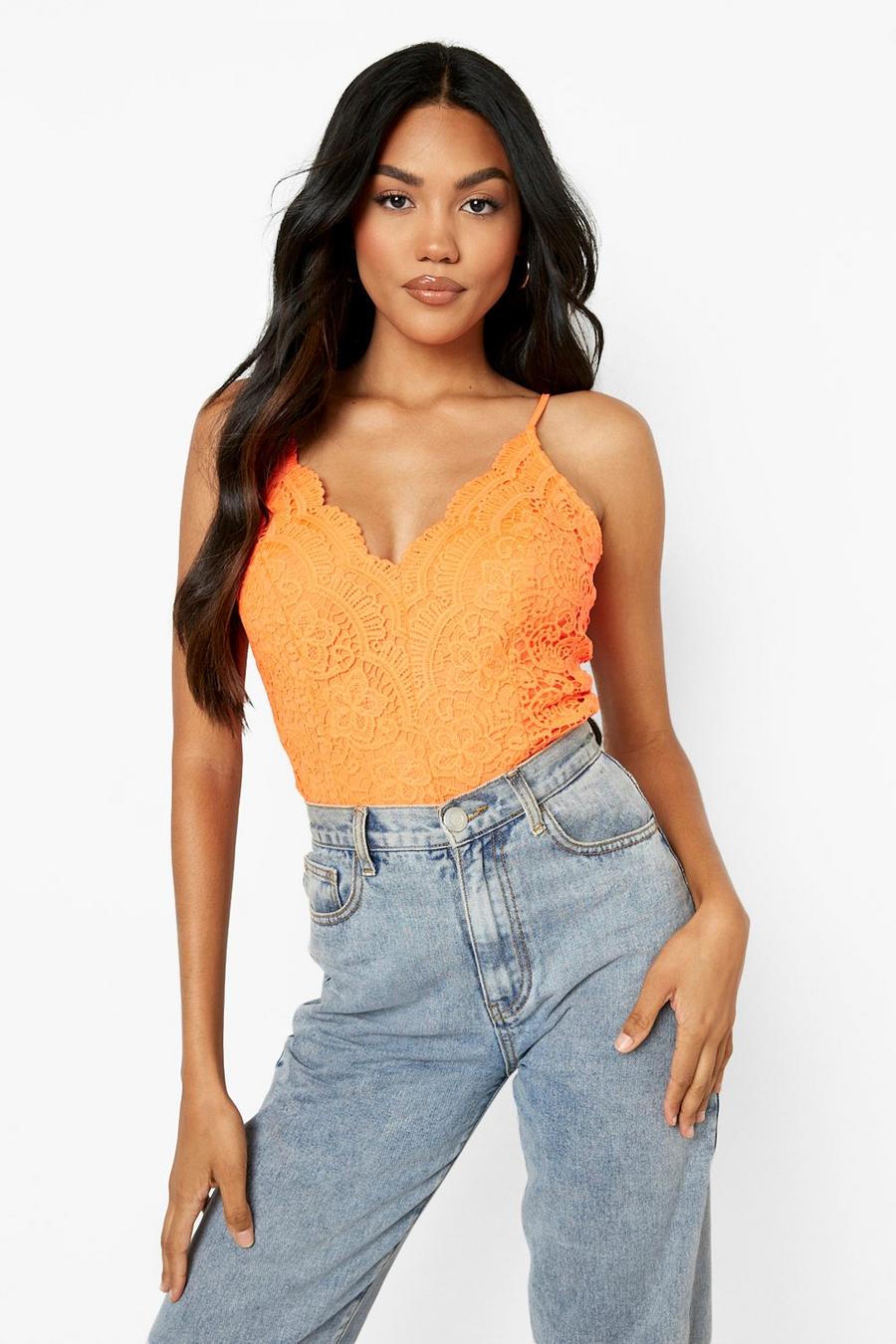 Orange Premium Lace Bodysuit image number 1