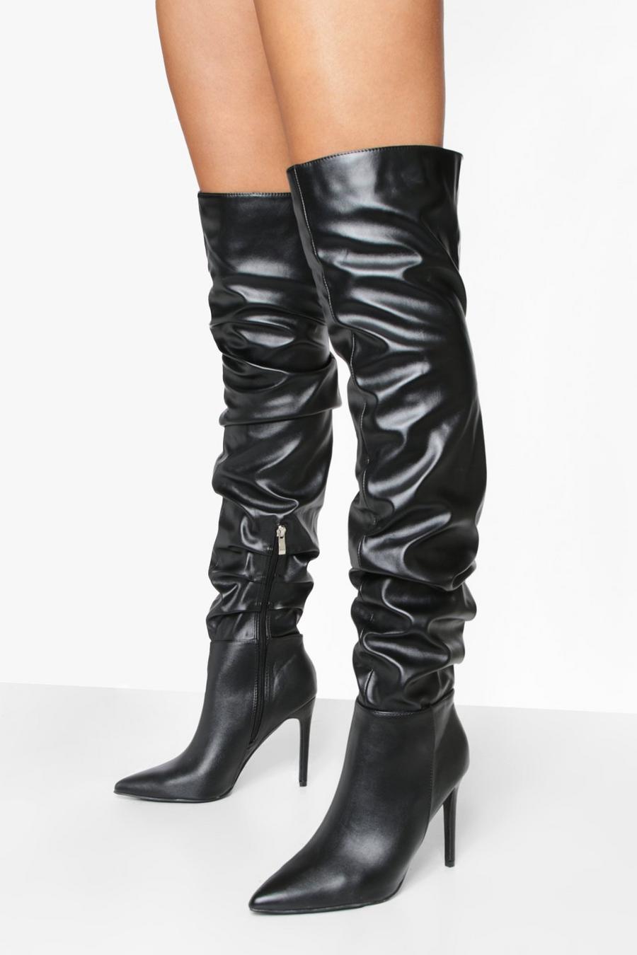 Black Thigh High Stiletto Boots image number 1