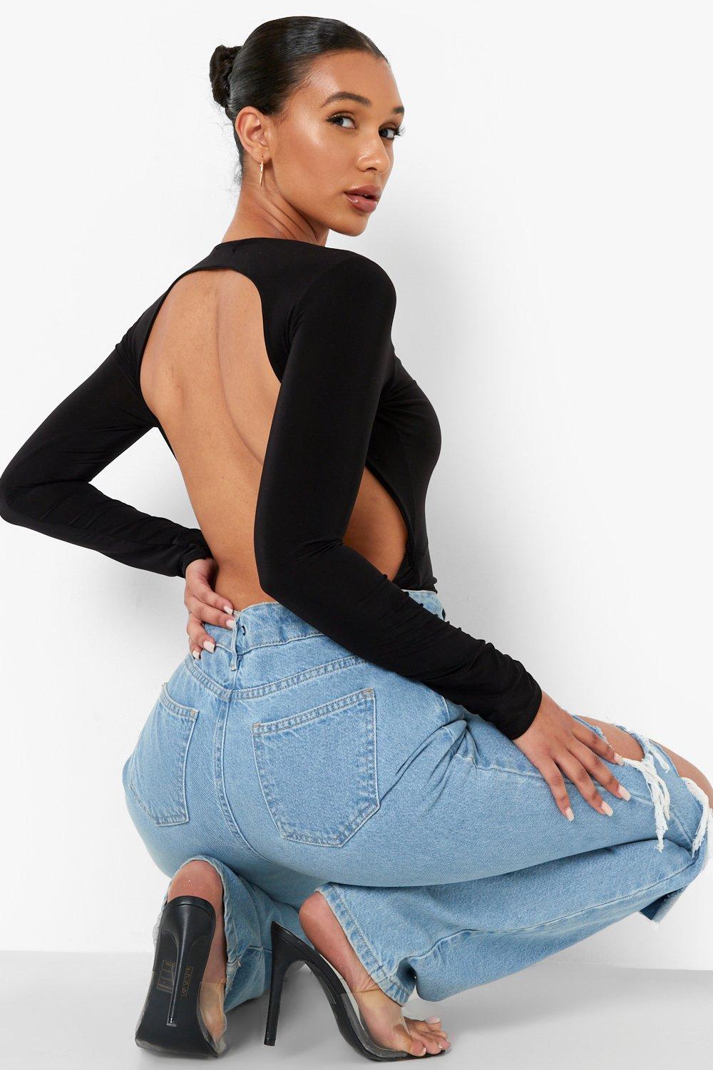 Boohoo Black Backless Bodysuit Discounted