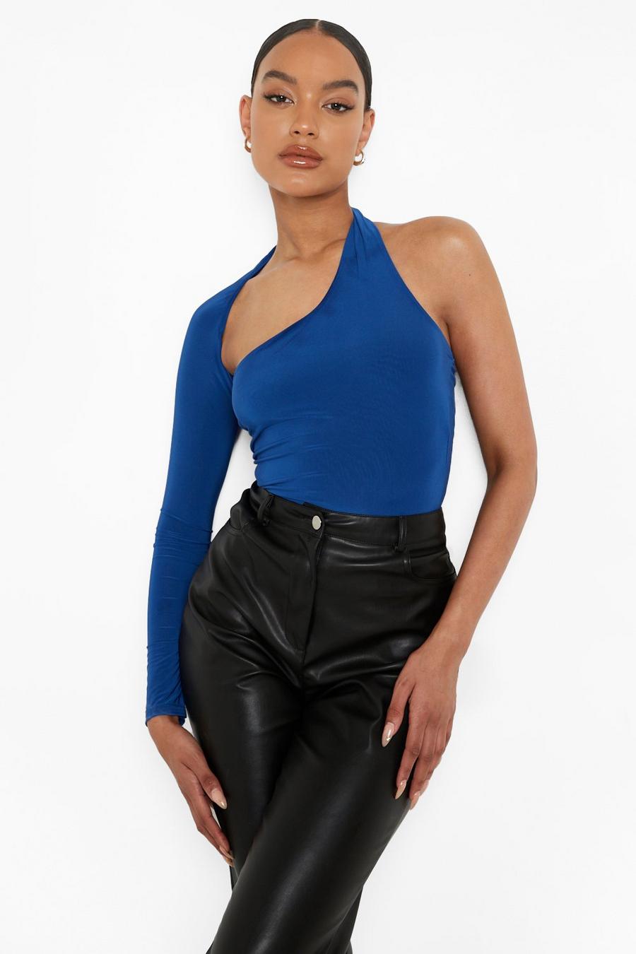 Cobalt blue Double Layer Slinky Cut Out Bodysuit image number 1