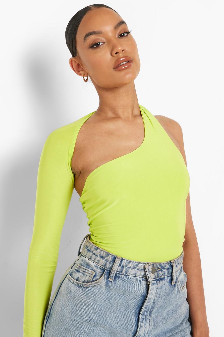Lime Double Layer Slinky Cut Out Bodysuit image number 1
