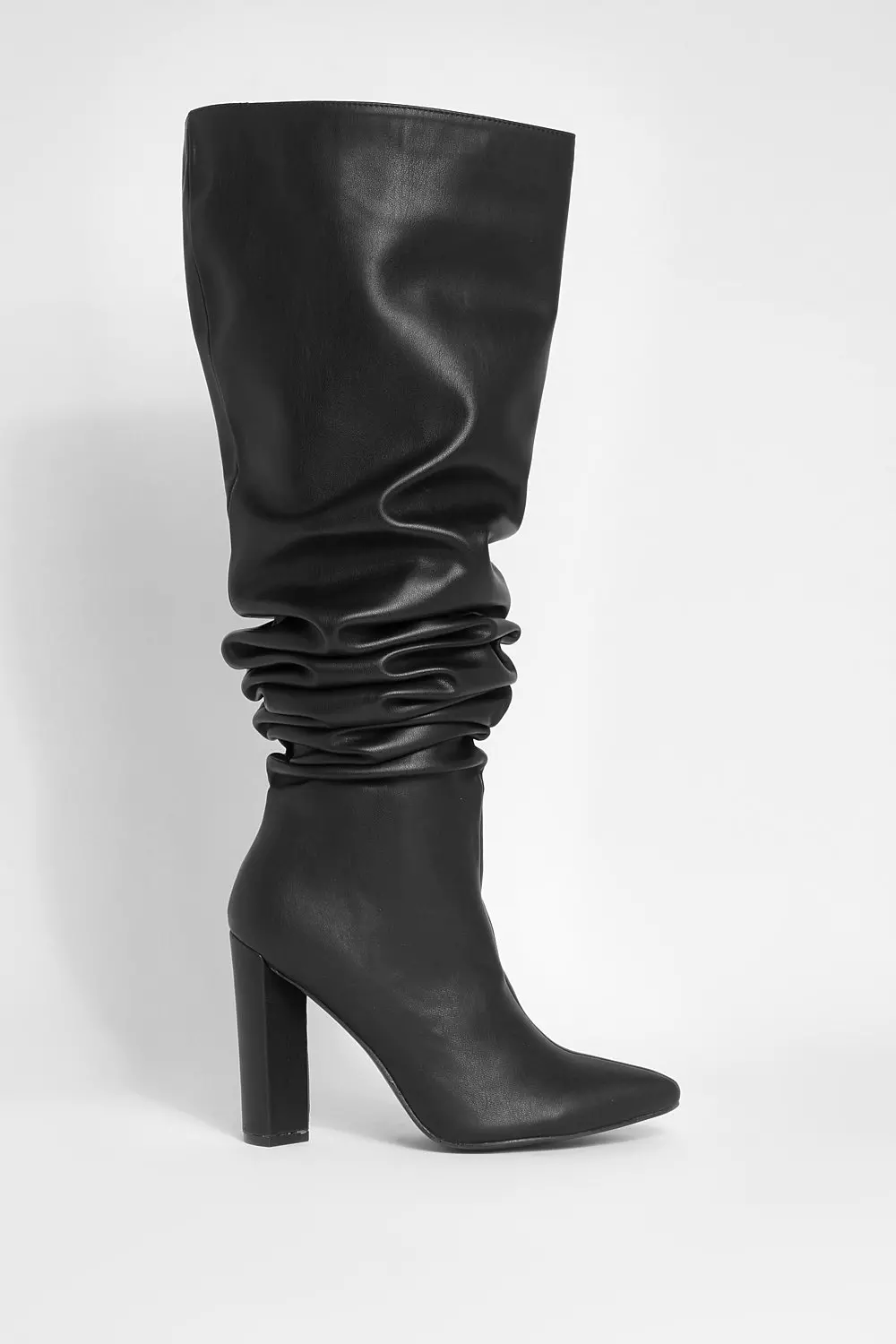 Black Ruched Thigh High Block Heel Boots alternative image