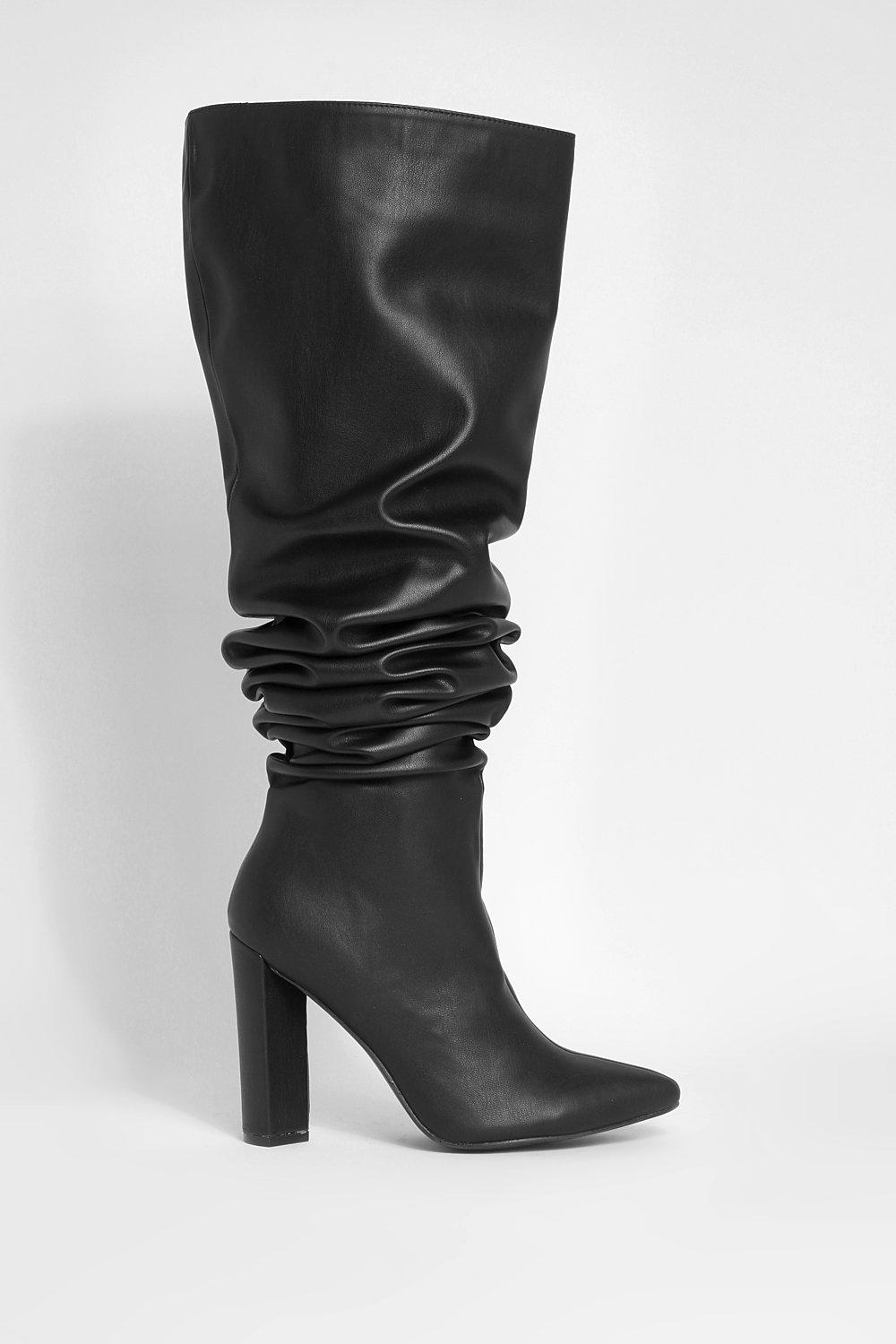 Ruched Thigh High Block Heel Boots