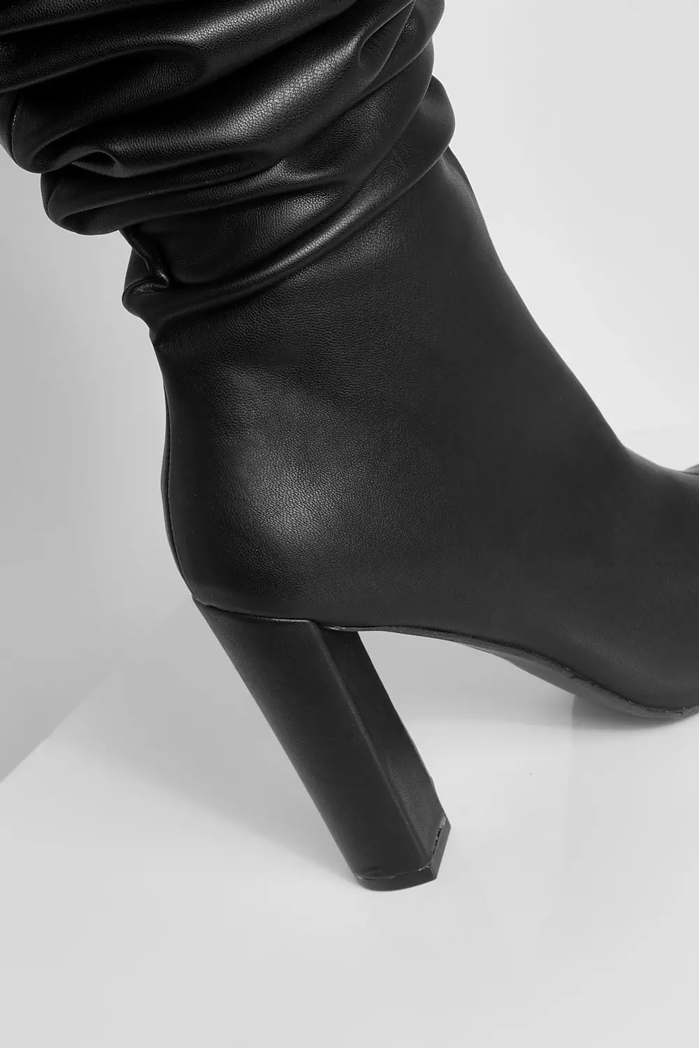 Black Ruched Thigh High Block Heel Boots alternative image