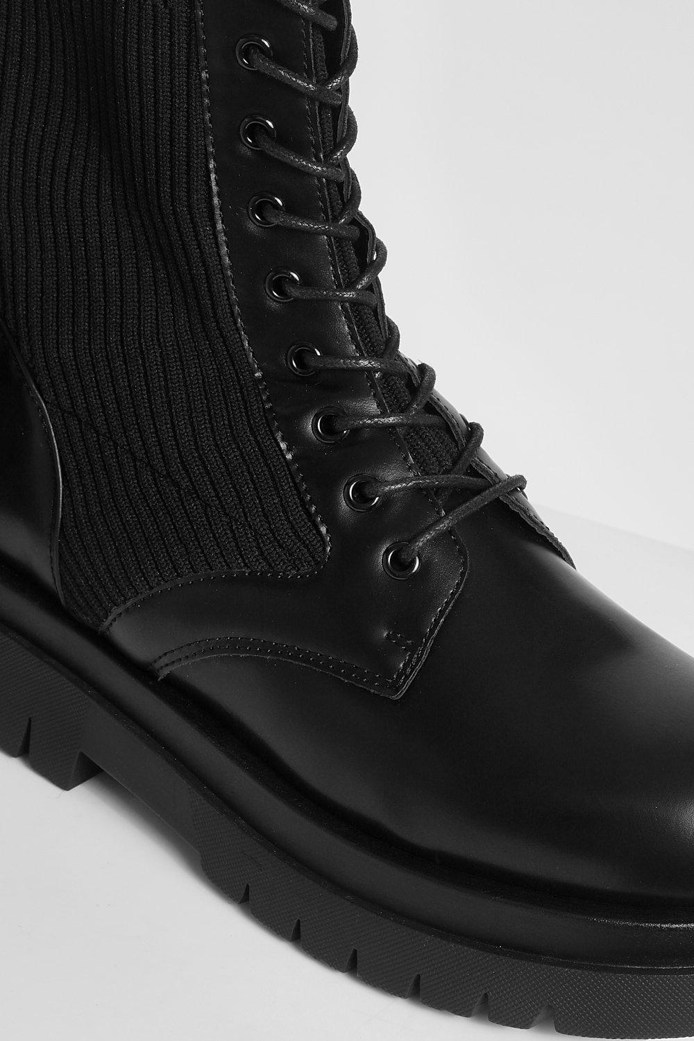 Chunky Knit Detail Lace Up Combat Boots