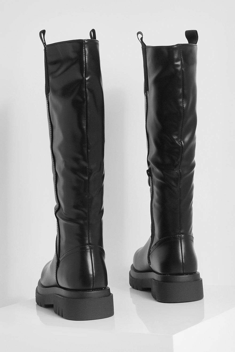Side Tab Detail Knee High Chunky Boots