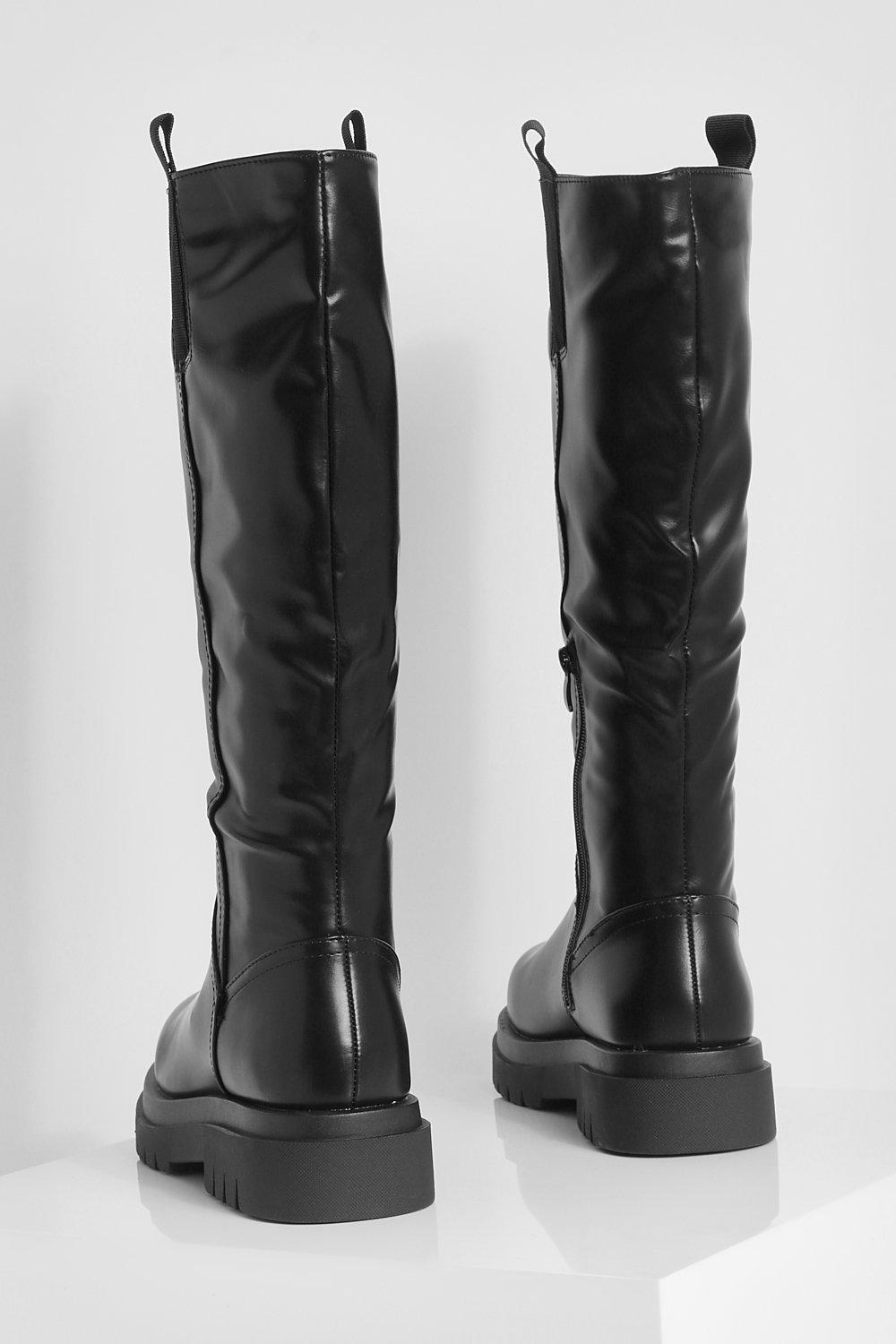 boohoo Chunky Knee High Boots - Black - Size 6