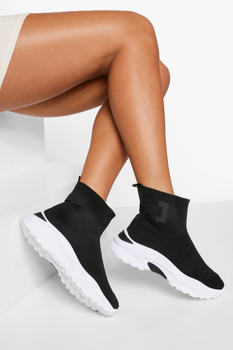 Socken-Sneaker aus Strick mit Verzierung, Schwarz noir