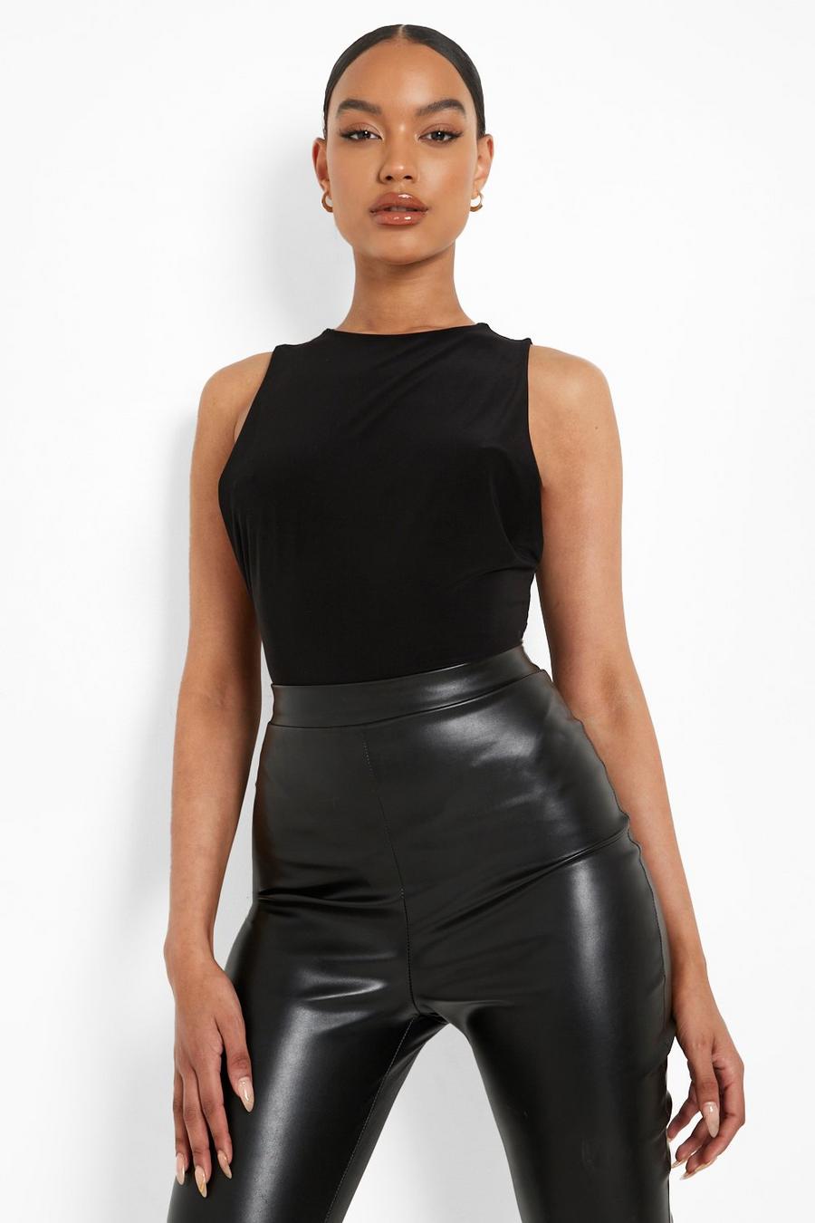 Black Double Layer Slinky Low Side Bodysuit image number 1