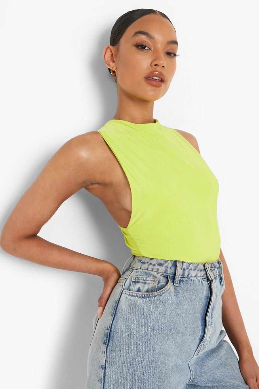 Lime Double Layer Slinky Low Side Bodysuit image number 1