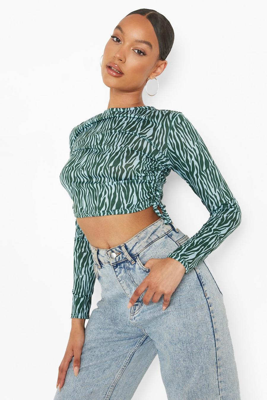 Green Zebra Print Ruched Top image number 1