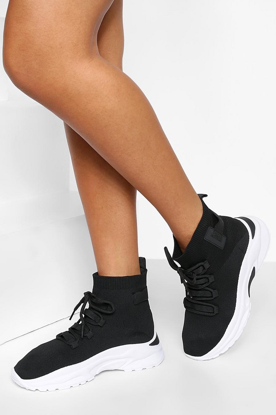 Black Lace Up Sock Sneakers