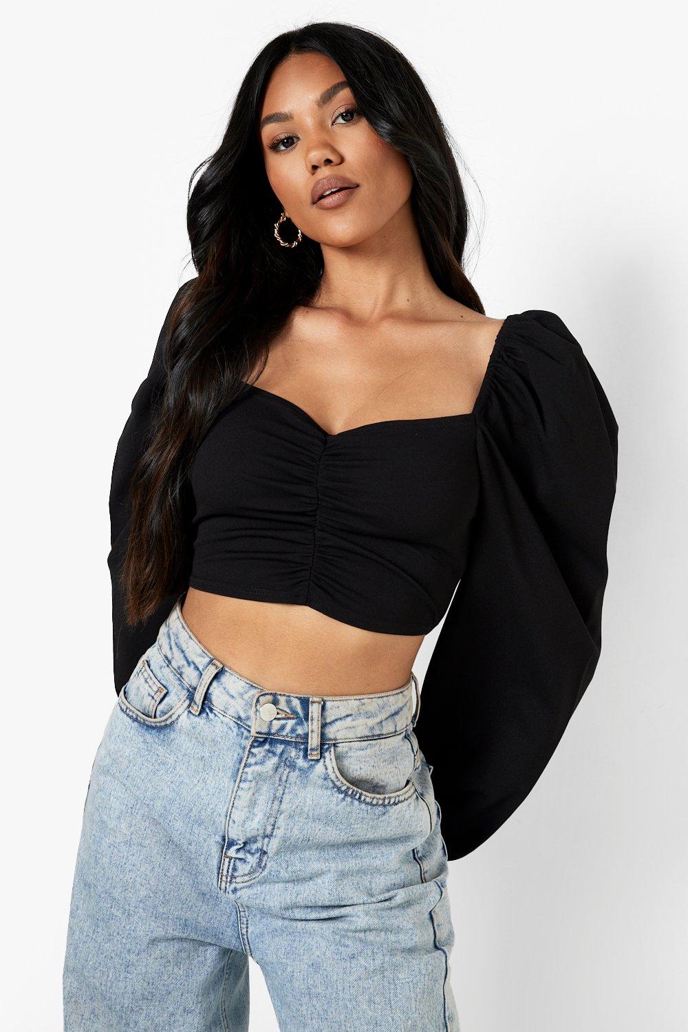 Black puff best sale sleeve crop top