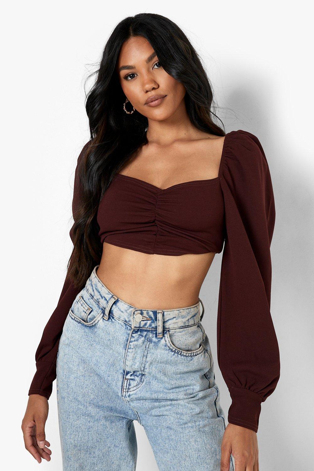 Cropped top discount with puff sleeves