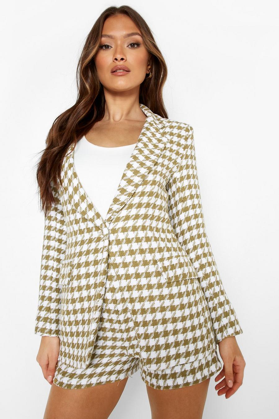 Olive Boucle Dogtooth Fitted Blazer image number 1