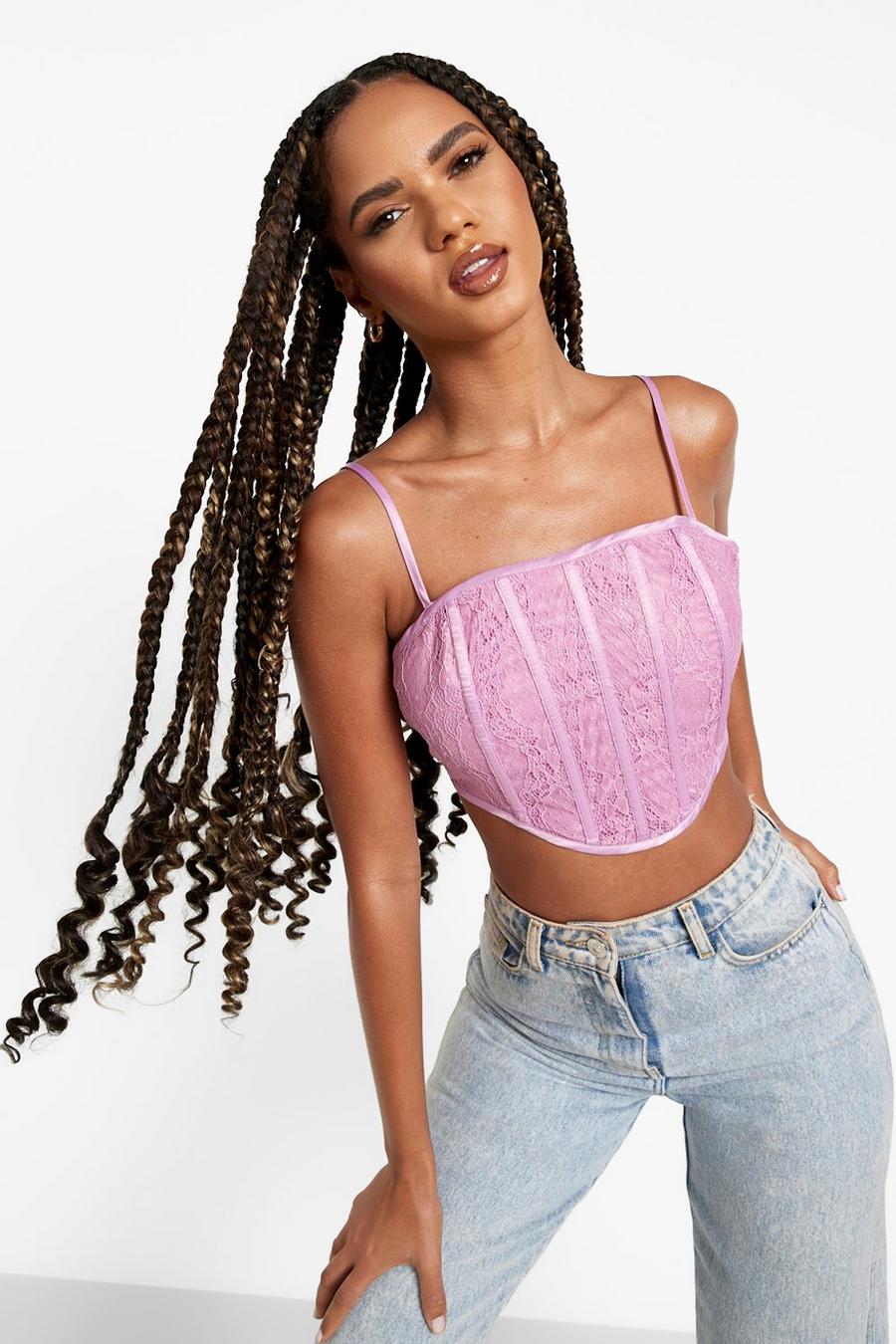 Bright lilac Cropped Lace Boned Corset Top