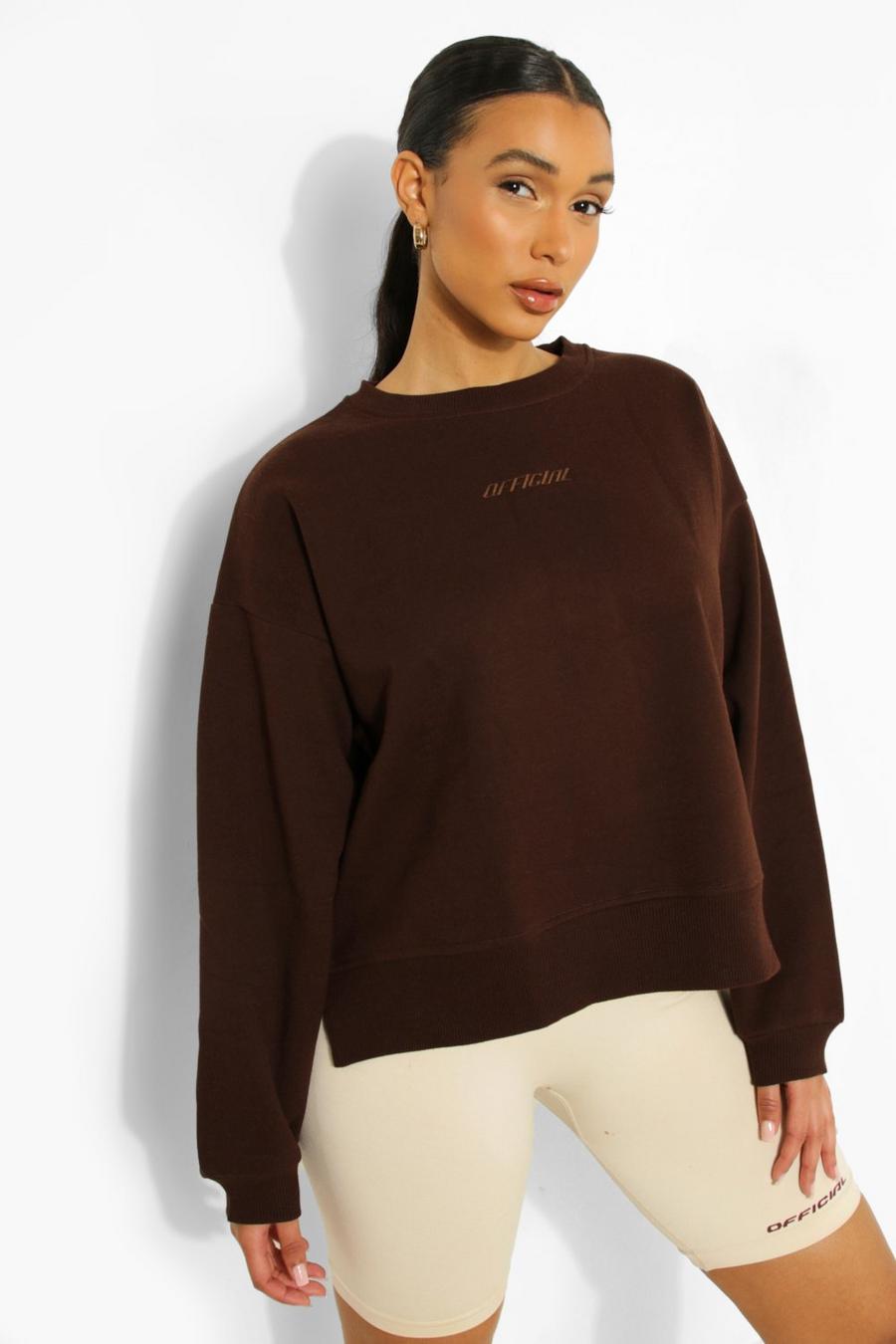 Chocolate Official Embroidered Split Hem Sweatshirt image number 1