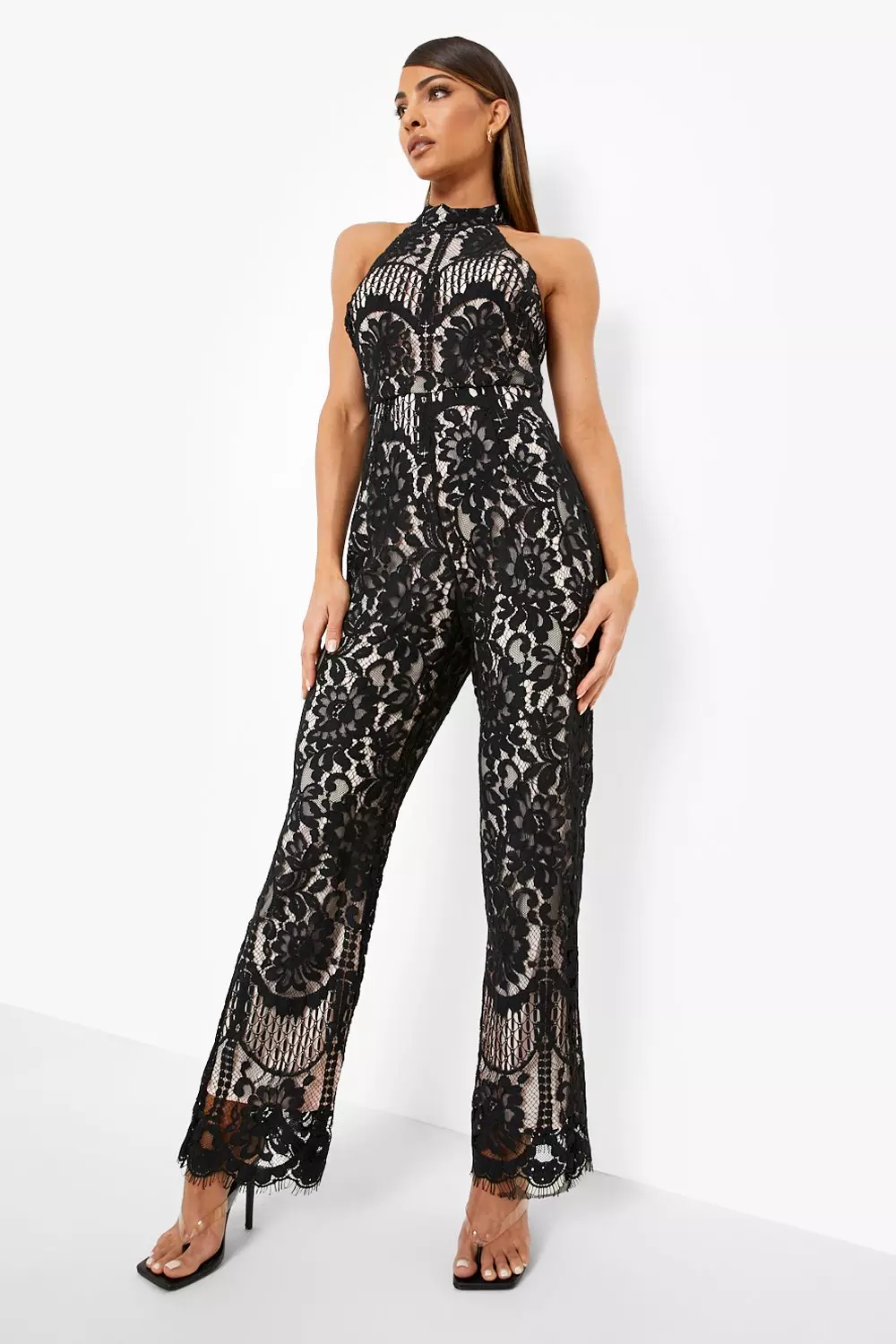 未使用タグ付き】SOFT LACE FLOWER ROMPERS ブラック SΩ