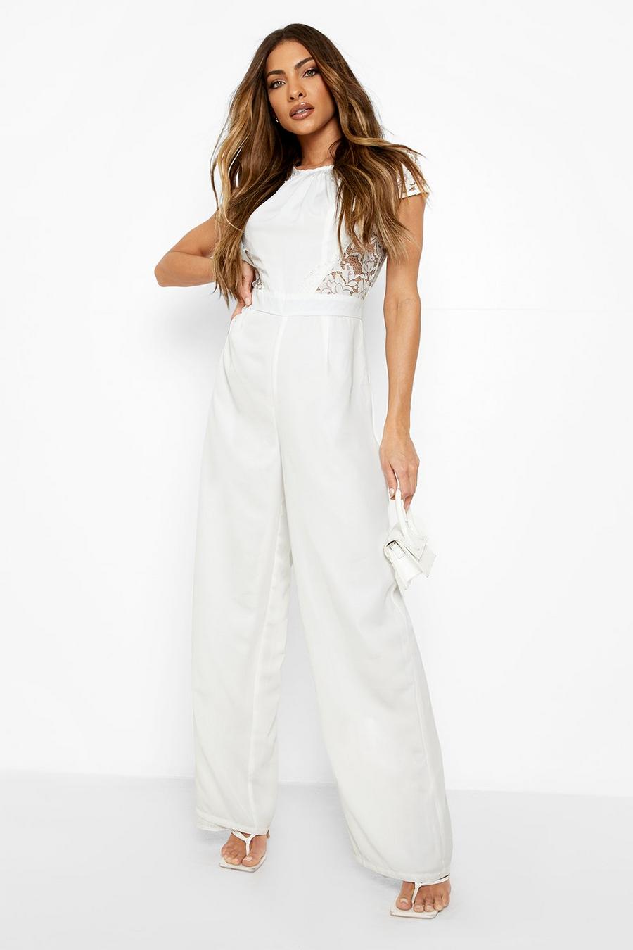 White Lace Open Back Wide Leg Jumpsuit image number 1