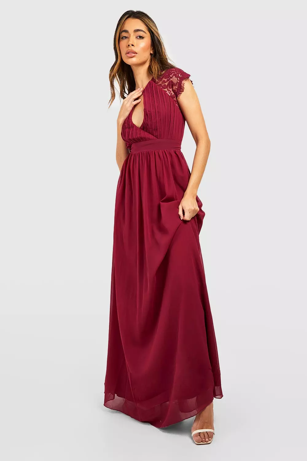 Tfnc lace detail bridesmaid store maxi dress in burgundy