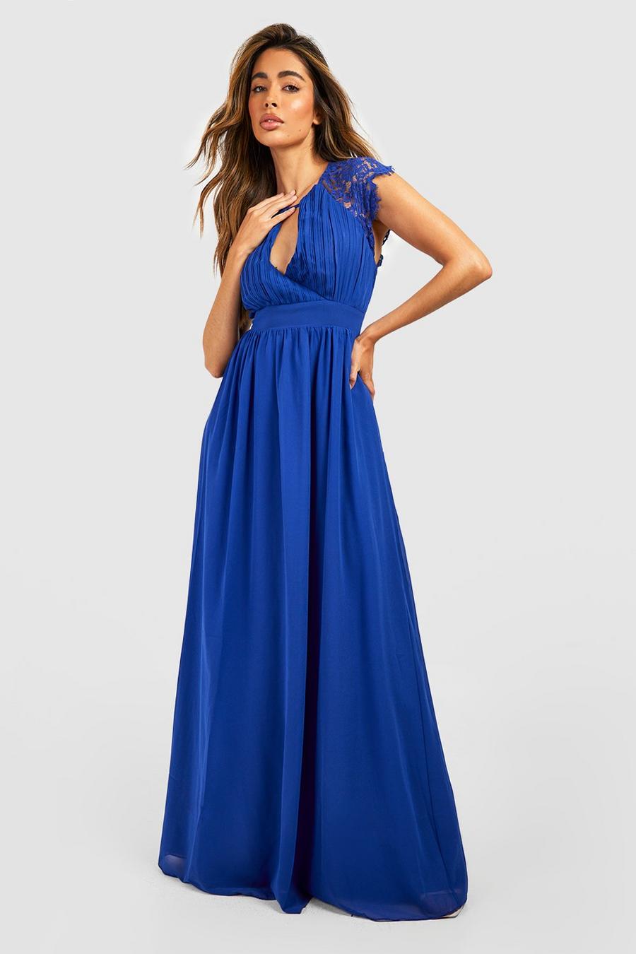 Navy Lace Detail Wrap Pleated Maxi Dress